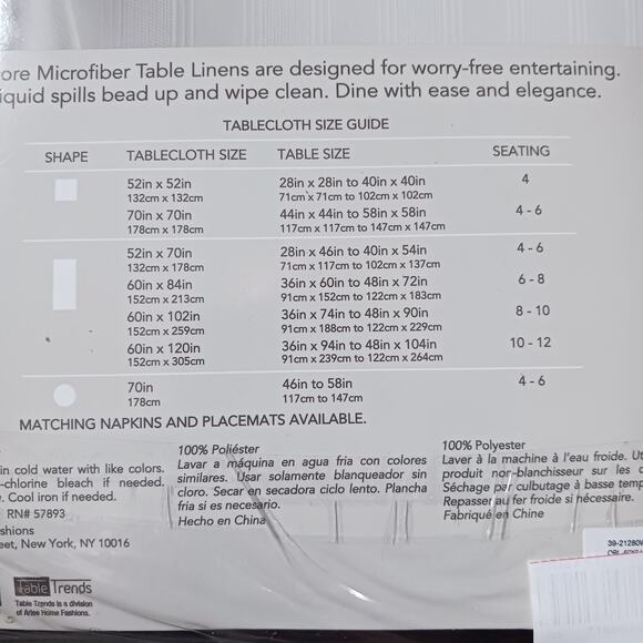 ENCORE Microfiber Tablecloth, Oblong, 60" x 84" - Picture 4 of 6